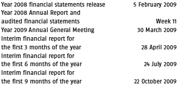 Financial reporting calendar and key dates in 2009Financial reporting calendar and key dates in 2009Financial reporting calendar and key dates in 2009Financial reporting calendar and key dates in 2009