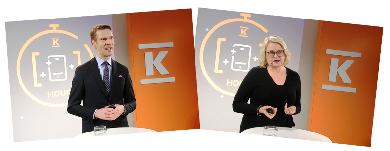 CFO Jukka Erlund and CDO Anni Ronkainen speaking at the event